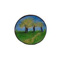 Pictura pe felie de lemn, Copaci infloriti, 7.5 x 7 cm