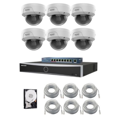 Sistem supraveghere IP Hikvision HiWatch, Functii inteligente, 6 camere 4MP, IR 30m, NVR 8 canale, AcuSense, Switch, Accesorii incluse SafetyGuard Sur foto