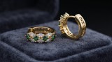 Cercei Creole Lati din Argint 925 Aurit cu Mozaic de Zirconii Verzi si Albe 15mm