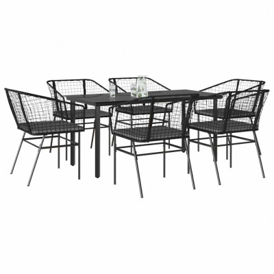 Gossi set de sufragerie de gradina 7 piese neagra sticla polirattan foto