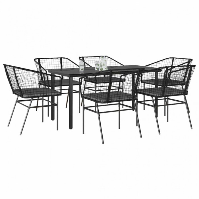 Gossi set de sufragerie de gradina 7 piese neagra sticla polirattan
