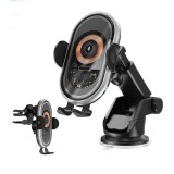 Suport Auto pentru Telefon cu Incarcare Wireless 15W, QC., Detectie Automata la introducerea Telefonului, Prindere Ventuza, 2 in 1, Negru