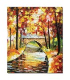 Cumpara ieftin Tablou pictat manual, Peisaj din parc, pod peste parau, 60x50cm ulei pe panza, Superb