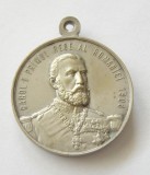 u688 MEDALION CAROL I PRIMUL REGE AL ROMANIEI TRAIAN CUCERITORUL DACIEI 1906 bronz argintat 37mm stare excelenta