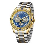 Ceas Automatic Glenaw Multifunctional Gold &amp; Silver &ndash; Mecanic, Waterproof 3ATM, Luminous, Afisaj Luna/Saptamana/Zi-Noapte, 43mm