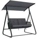 Outsunny Balansoar de grădină pentru 2 persoane din rășină &icirc;mpletită, leagăn exterior cu acoperiș reglabil și pernă groasă, gri | Aosom Romania