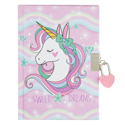 Agenda Cu Lacăt, Unicorn, Copertă Roz, Format A5, 80 File foto