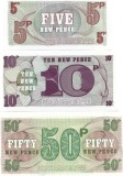 !!! MAREA BRITANIE , LOT VOUCHERE MILITARE - 5 + 10 + 50 PENCE (1972} - P M44 , 45 , 46 - UNC / TIPAR : DE LA RUE / CELE DIN SCAN