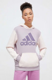 Adidas bluză femei, culoarea violet, cu glugă, cu imprimeu IR9340