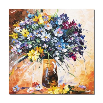 Tablou Aranjament floral in cutit, 50x50cm pictat manual ulei pe panza in cutit efect 3D foto