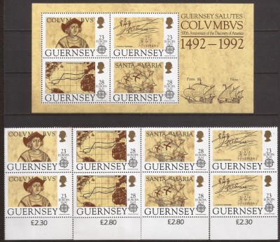 GUERNSEY 1992 C. COLUMB ( bloc dt. + serie dt. x 2 ) MNH foto