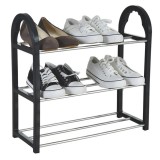 Raft pentru pantofi,din otel si plastic negru,cu 3 sertare,41x19x47.5 cm