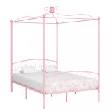 Cadru de pat cu baldachin, roz, 140 x 200 cm, metal, Cires, Pat de mijloc, Dublu, vidaXL