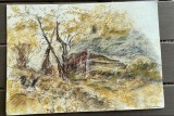 Peisaj de toamnă, Ana Teodorescu / tehnica mixta pe carton subtire 35 x 25 / arta romaneasca, tablouri, semnatura, Marine, Acuarela, Realism