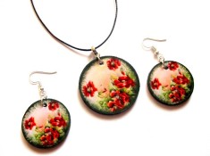 set bijuterii lemn cu maci 41644