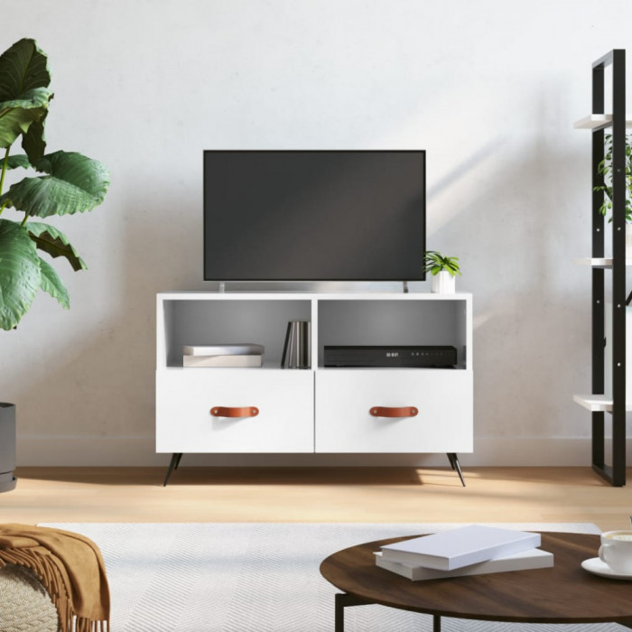 Comoda TV, alb extralucios, 80x36x50 cm, lemn prelucrat GartenMobel Dekor