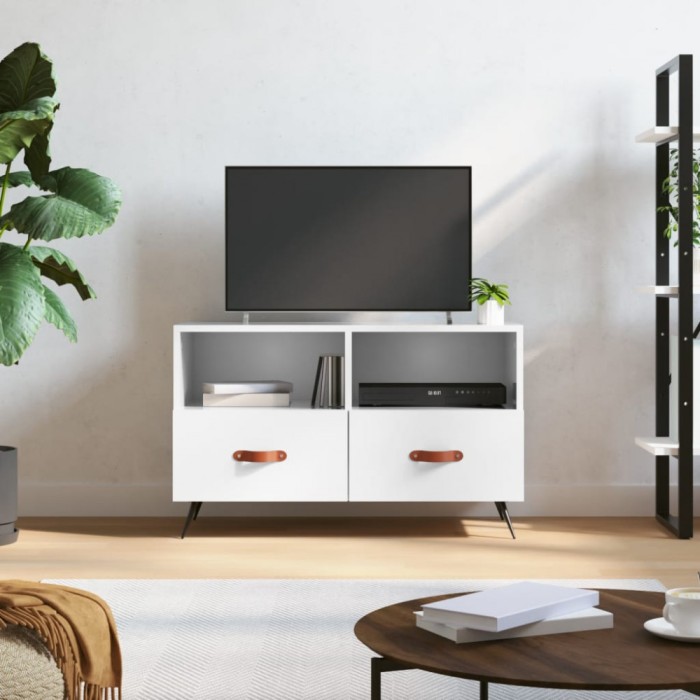 Gossi comoda tv, alb extralucios, 80x36x50 cm, lemn prelucrat