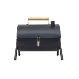 Gratar metalic cilindric negru cu 2 grile de gatit, dimensiuni 37.5x26x34 cm