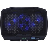 Stand gaming pentru laptop 17, sita metal, 2xfan 12.5cm, 2xfan 7cm cu led albastru, Negru