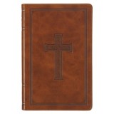 KJV Holy Bible, Standard Size Faux Leather Red Letter Edition - Thumb Index &amp; Ribbon Marker, King James Version, Tan Cross