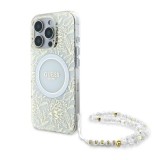 Husa iPhone 16 Pro originala Guess IML Flowers Allover Electro With Pearl Strap MagSafe, alb,&Atilde;&sbquo;&Acirc;&nbsp;GUHMP16LHCPOFPH