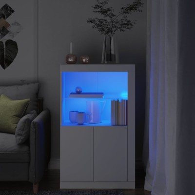 Dulap lateral cu lumini LED, alb, lemn prelucrat foto