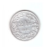Moneda Elvetia 2 francs/franci 1907, stare buna, curata