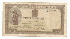 ROMANIA 500 LEI 1941 [06] filigran vertical foto