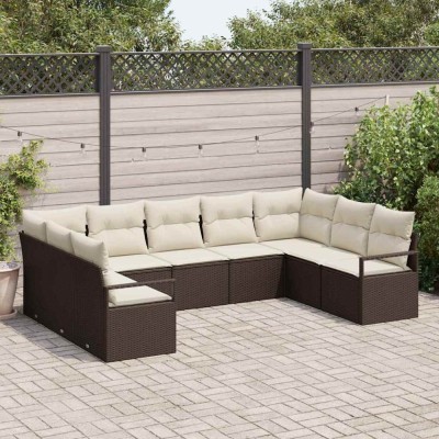 vidaXL Set de canapele pentru grădină 9 pcs Maro Rattan poli 3346538 foto