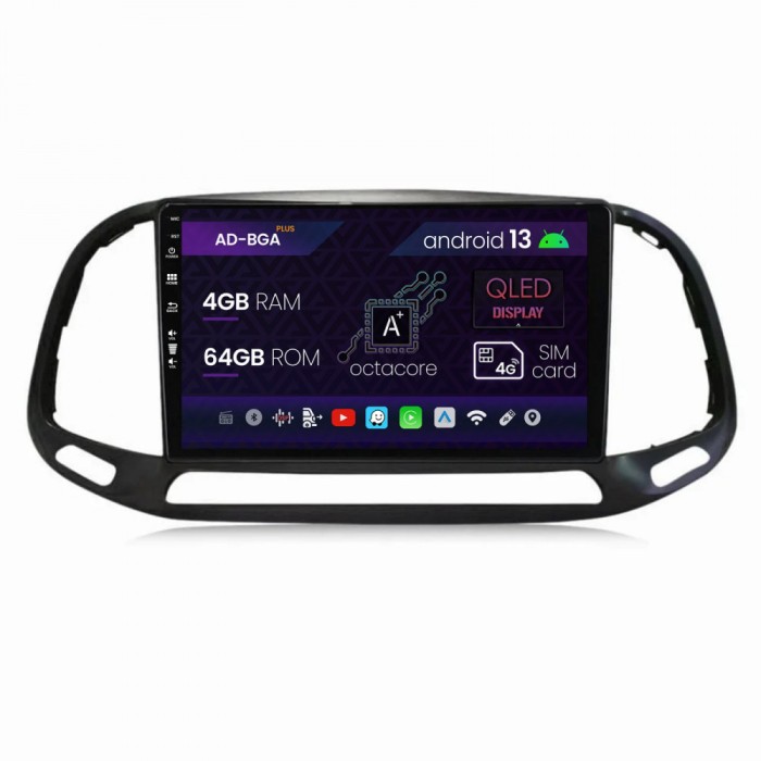 Navigatie Fiat Doblo (2015+), Android 13, A-Octacore 4GB RAM + 64GB ROM, 9 Inch - AD-BGA9004+AD-BGRKIT359