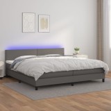 VidaXL Pat cu arcuri, saltea și LED, gri, 200x200 cm, piele ecologică