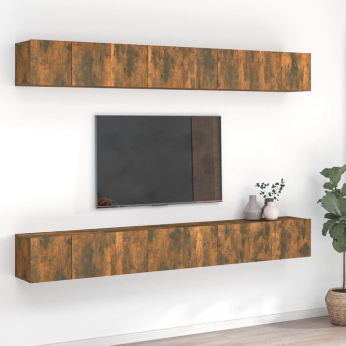 Comode TV, 8 buc., stejar fumuriu, 60x30x30 cm, lemn prelucrat