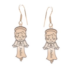 Little Angel - Cercei personalizati baietel ingeras cu tortita deschisa din argint 925 placat cu aur roz