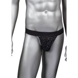 Chilot sexy bărbați CALEXOTICS Radiance Jock Strap, cu benzi subțiri pe fese, design din plasă cu strasuri, negru, mărime universală (40-3)