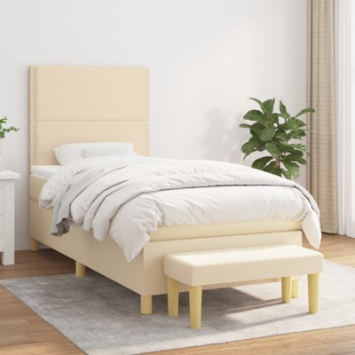 vidaXL Pat box spring cu saltea, crem, 100x200 cm, textil foto