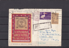 Plic Bucuresti Anglia 1958 - Centenarul Marcii Postale Romanesti 1958 foto