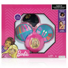 Set de cosmetice in caseta rotunda, cu 3 niveluri, Barbie