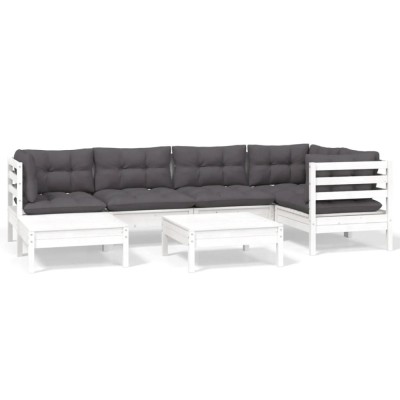 Set mobilier de gradina cu perne, 7 piese, alb, lemn masiv pin foto
