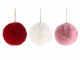 Cumpara ieftin Set 3 ornamente brad din textil pufos alb rosu roz &Oslash; 10 cm