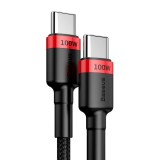 CABLU alimentare si date Baseus Cafule, Fast Charging Data Cable pt. smartphone, USB Type-C la USB Type-C PD2.0, 100W, braided, 2m, rosu + negru &quot;CATK