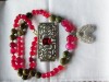 Colier agate bicolore, nou, inchizatoare argint , brosa noua cristale, Marime universala
