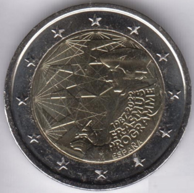 SPANIA moneda 2 euro comemorativ 2022_Erasmus, UNC foto