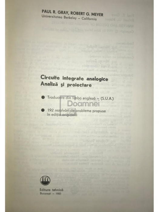 Paul R. Gray - Circuite integrate analogice. Analiză și proiectare (editia 1983)