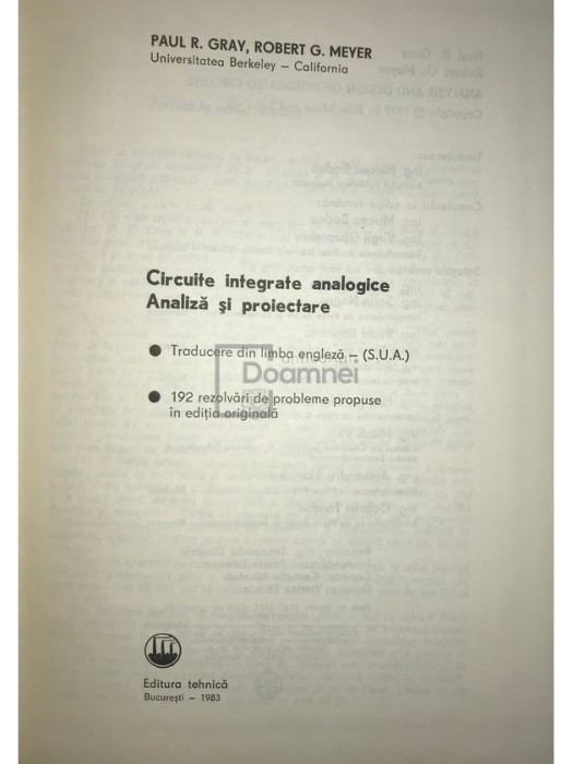 Paul R. Gray - Circuite integrate analogice. Analiza si proiectare (Editia: 1983)
