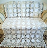 Fata de masa Vintage din bumbac cu broderie manuala Madeira si insertii de dantela croset- ALB