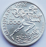 721 San Marino 1000 Lire 1991 1992 Summer Olympics, Barcelona km 272 UNC argint