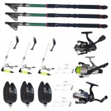 Set 3 lansete EastShark 2,7 metrii, 3 senzori eastshark, 3 swingeri led, 3 mulinete si forfati