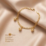 Bratara dubla Bella Sonora cu charmuri sferice, placata cu aur 18K, 19 cm, cu E tanta , Brazilia