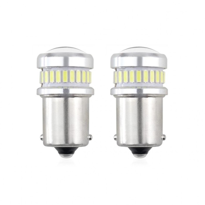 Set becuri auto cu LED CANBUS compatibil P21 R5W R10W 30 SMD Alb 12V 24V, destinat competitiilor auto sau off-road
