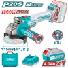 TOTAL - POLIZOR UNGHIULAR 20V - 4.0Ah, MOTOR FARA PERII (INCLUDE 1 ACUMULATOR, 1 INCARCATOR) PowerTool TopQuality